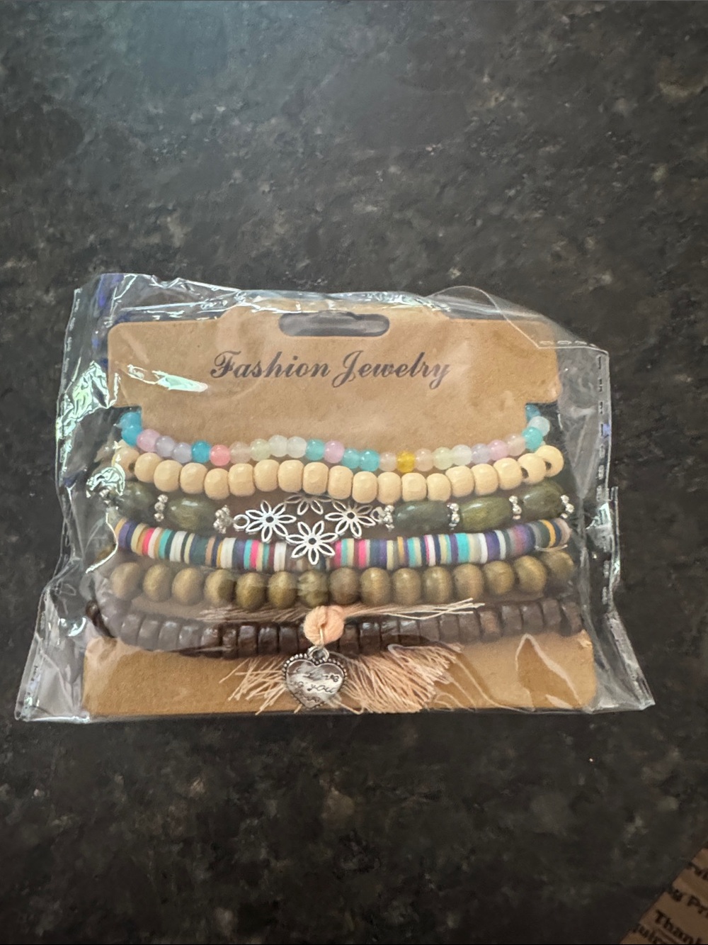 Source Unknown Multicolor Layered Beaded Bracelet Set with Floral Charms